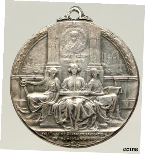 【極美品/品質保証書付】 アンティークコイン 銀貨 1907 USA NY American Numismatic Society HUDSON FULTON Old Silver Medal i93186 [送料無料] #sof-wr-010503-464
