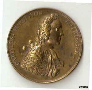 1744年、ロレーヌ公チャールズとライン川横断 39mm 真鍮 VF+1744, Prince Charles of Lorraine and the crossing of the Rhine 39mm brass VF+