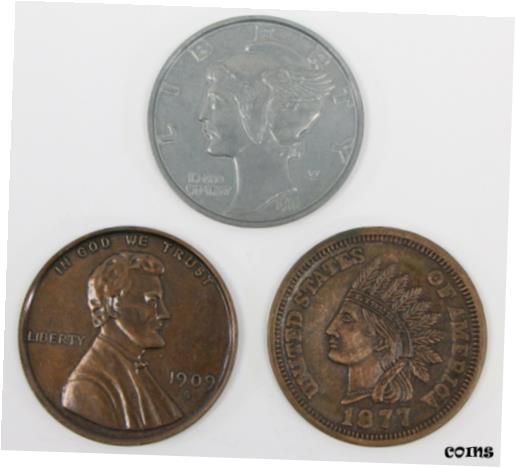 Lot of 3 Oversized Giant U.S. Indian Cent & Mercury Dime Novelty Medal Token※関税は当ショップ負担（お客様負担無し）※全国送料無料・海外輸送無料※商品の状態は画像をご確認下さい（極美品・目立った汚れ無し）※輸入品の為英語表記となります※その他ご不明点はお気軽にお問合せ下さい！Circulated/Uncirculated: UncirculatedComposition: BrassBrand: UnknownType: Medal[ご購入前に必ずお読み下さい]親切丁寧に、商品到着までサポート対応させていただきます。■パソコンの画像・画質により色や素材感が、実際の商品と多少異なる場合がございますので予めご了承くださいませ。■お客様のご都合（程度の解釈相違を含む）による商品のご購入後のキャンセル返品は、原則としてお受け致しておりません。未払いのまま2日以上連絡が取れない場合はキャンセルさせて頂きます。その場合、事務局側が自動的に「非常に悪い」の評価を付けてしまいますのでご注意ください。※お支払い頂いた場合は連絡は不要です。※他ショップでも販売しておりますので、稀に在庫がない場合がございます。■不具合での返品は箱などすべてが到着時の状態になるものに限らせていただきます。※当店では不良品はすべて現物確認と不具合の確認を行い対応をさせて頂いております。■お客様のご都合によるご注文確定後の商品のキャンセルにつきましては承っておりません。また、ご入金確認後、またはご決済完了確認後のキャンセルにつきましては、ご注文総額の30％のキャンセル料をご請求させていただきます。■領収書二重発行やトラブル防止のため、領収書発行は行っておりません。事務局側が発行している「支払い明細」が正式な支払い証明となります。支払い明細画面を印刷したものが領収書の代わりになることを各税務署に確認済みです。■年末年始・連休の発送は、業者も休みになる関係でいつもより遅れます。■輸送時の破損の場合は配送業者への報告を行って下さい。報告なしでの対応はできません。■日祝日は定休日とさせていただいております。連絡・発送が出来ませんのであらかじめご了承お願いいたします。■内容は必ずお読みになってからお買い求め下さいますようお願い致します。※在庫状況は常に更新をしておりますが、当社は複数店舗で在庫を共有しているため、ご注文を頂きましても稀に欠品している場合がございます。その際は誠に申し訳ございませんが、その旨をメールまたはお電話にてご連絡させていただきます。ご理解いただけますようお願い申し上げます。親切・丁寧にお取引させていただきますのでよろしくお願いします。 品質保証について 当店の商品の、品質保証についてご紹介いたします。 ▽品質保証書 お買い上げいただく全ての商品に「WORLD RESOURCE品質保証書」をおつけいたします。 これは、WORLD RESOURCEが販売した商品であることを保証するものです。大切に保管してください。 ▽標準保証に関して 当店でご購入頂きました商品は7日以内の標準保証サービスが付属致します。 ※ご購入日につきましては、製品の品質保証書に記載の日付にて確認させていただきます。 ※保証は通常利用時のみの対応となります。 ※ご購入日の確認を致しかねる場合は有償となります。品質保証書は大切に保管して下さい。POINT01　品揃え一番店を目指して 「期待に答えるお店づくりと、時代に合わせたサービスをご提供致します。」 POINT02　多種多様な商品レパートリー 「幅広く、世界の商品をご用意しております。」 POINT03　きっと見つかる！新しい発見 「テレビや雑誌で紹介されたアイテムもいちはやく。」 モットー：丁寧な接客対応 その道数十年のスタッフだからこそできる、“豊富な知識”に基づく商品のご提案。 お探しの商品はお気軽にスタッフにお尋ねください。 「以前は、商品ページあったけど、、、見つからない。」 「初めてアンティークコインの購入をしますが大丈夫ですか？」 「この年代の商品を探していますが、おすすめはありますか？」 「友人にアンティークコインを送りたいけど、おすすめありますか？」 等など、困ったときの質問にも、しっかり対応・お調べ致します。 取寄せ、取り置き等もできますので、商品一覧で見つからなかった商品でも、 スタッフまでお気軽にご相談下さい。 【お問い合わせはお気軽にどうぞ】 suport@world-resource.net