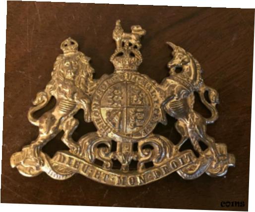 【極美品/品質保証書付】 アンティークコイン コイン 金貨 銀貨 [送料無料] Antique Gilt Brass Medal Crest Dieu et Mon Droit Queen of England 19th c. Badge