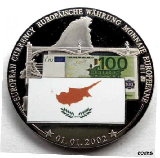 ڶ/ʼݾڽա ƥ    [̵] CYPRUS EUROPEAN CURRENCY 100 EURO 2002 UNC Coloured Proof Medal 40mm 28g. B16