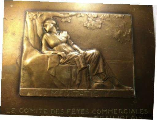 ڶ/ʼݾڽա ƥ    [̵] 1934 SUPERB 70mm ART DECO MEDAL PLAQUE BY DROPSY WOMAN MEDITATION COMMERCE AWARD