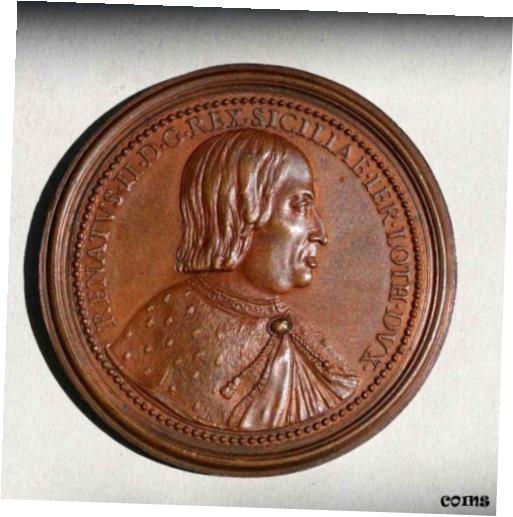 yɔi/iۏ؏tz AeB[NRC RC   [] RENE II ( 1451-1508 ) PHILIPPA OF GUELDERS SICILIA COPPER MEDAL