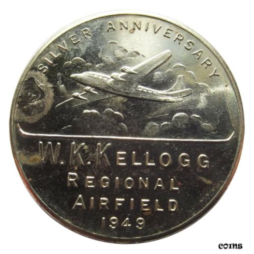  アンティークコイン コイン 金貨 銀貨  1949 Airport Medal - W.W Kellogg Airfield, Battle Creek, Michigan Token Airplane