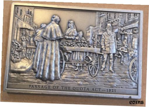  アンティークコイン コイン 金貨 銀貨  Passage Of The Quota Act Immigration Restrictions Pewter Medal Ingot