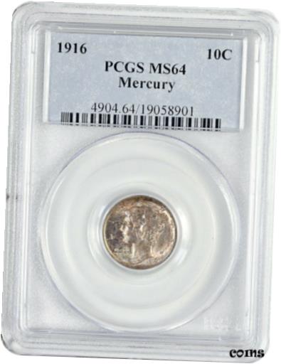 【極美品/品質保証書付】 アンティークコイン コイン 金貨 銀貨 [送料無料] 1916 Mercury Dime Silver 10C Choice Uncirculated PCGS MS64