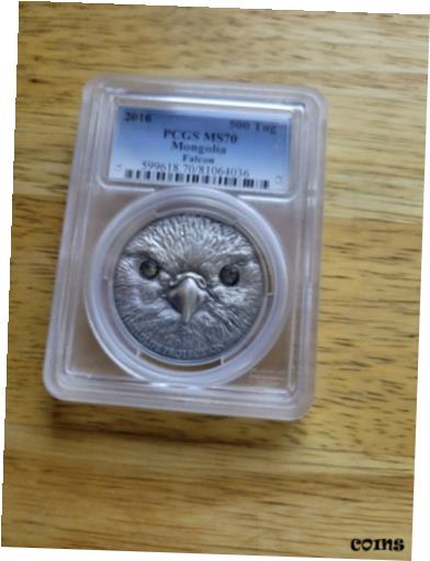 【極美品/品質保証書付】 アンティークコイン コイン 金貨 銀貨 [送料無料] 2016 Mongolia Saker Falcon Wildlife Protection 1 Oz .999 Silver PCGS MS 70