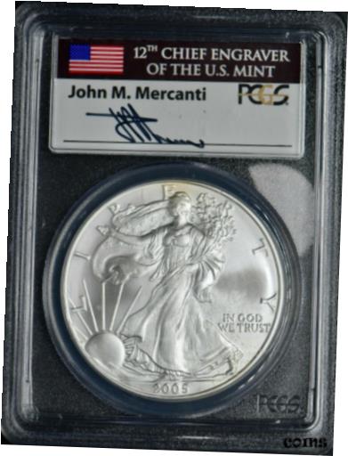 【極美品/品質保証書付】 アンティークコイン コイン 金貨 銀貨 [送料無料] 2005 American Silver Eagle S$1 PCGS MS70 First Strike John M. Mercanti Signature