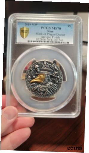 【極美品/品質保証書付】 アンティークコイン 銀貨 2019 Niue Mask of Plague Doctor Silver Coin. MS70 TOP POP OF ONLY 1 COIN 送料無料 scf-wr-010573-3421