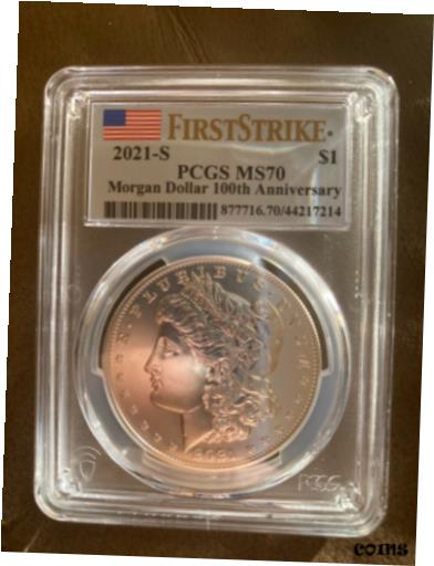 yɔi/iۏ؏tz AeB[NRC RC   [] 2021 $1 S MORGAN SILVER DOLLAR PCGS MS70 FIRST STRIKE 100th ANNIVERSARY COA/OGP