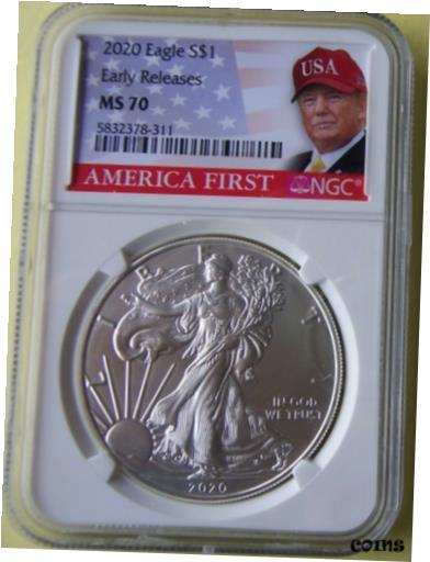 【極美品/品質保証書付】 アンティークコイン コイン 金貨 銀貨 [送料無料] 2020 AMERICAN SILVER EAGLE TRUMP $1 SILVER EAGLE MS70 EARLY RELEASE