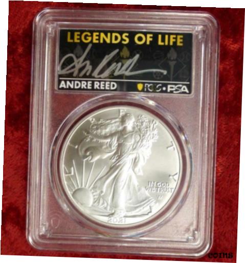 ڶ/ʼݾڽա ƥ    [̵] 2021 PCGS MS 70 Andre Reed Autographed Type 2 Silver Eagle Dollar, 1oz .999 Fine