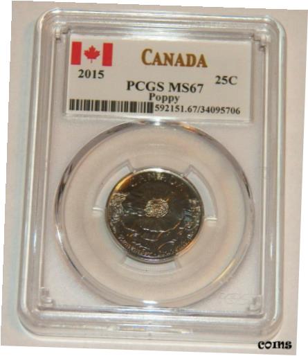 【極美品/品質保証書付】 アンティークコイン コイン 金貨 銀貨 [送料無料] 2015 CANADA TWENTY-FIVE CENTS 25C PCGS MS67 MS 67 Poppy WWI Certified UNC Coin