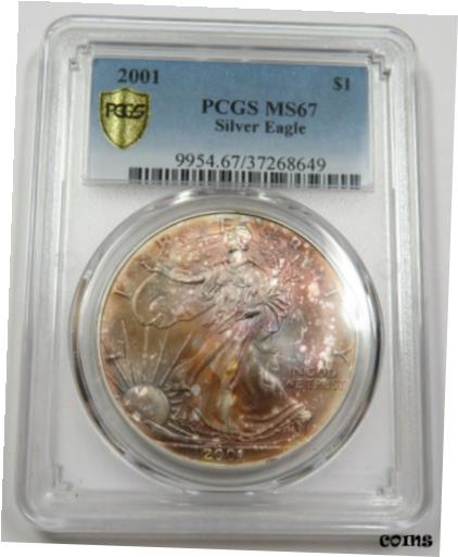 【極美品/品質保証書付】 アンティークコイン コイン 金貨 銀貨 [送料無料] 2001 PCGS MS67 Orange Toned Silver Eagle $1 US Coin Item #29904B