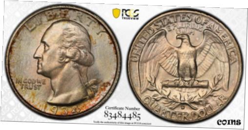 1934-D 25c PCGS MS66 ex: D.L. Hansen - Key Date Gem - Washington Quarter※関税は当ショップ負担（お客様負担無し）※全国送料無料・海外輸送無料※商品の状態は画像をご確認下...