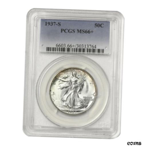 【極美品/品質保証書付】 アンティークコイン 銀貨 1937-S 50c Walking Liberty PCGS MS66+ plus San Francisco Silver Half Dollar coin [送料無料] #sct-wr-010575-3001