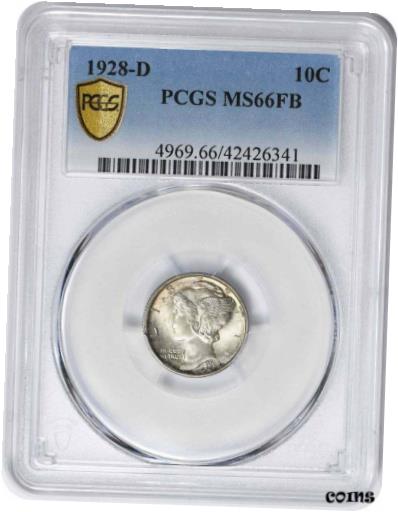 【極美品/品質保証書付】 アンティークコイン 銀貨 1928-D Mercury Silver Dime MS66FB PCGS [送料無料] #sot-wr-010575-3072