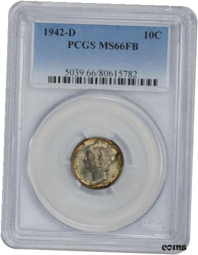 【極美品/品質保証書付】 アンティークコイン コイン 金貨 銀貨 [送料無料] 1942-D Mercury Dime MS66FB PCGS Toned