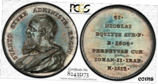 【極美品/品質保証書付】 アンティークコイン コイン 金貨 銀貨 [送料無料] (1728-1745) Sweden Svante Nilsson Medal PCGS MS66 Lot#G1913 Silver! Toned!