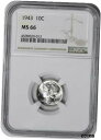 【極美品/品質保証書付】 アンティークコイン コイン 金貨 銀貨 [送料無料] 1943 Mercury Silver Dime MS66 NGC