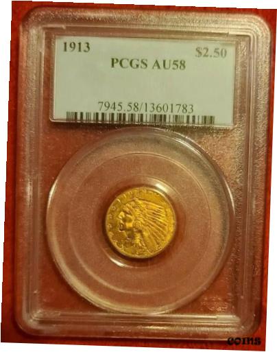 【極美品/品質保証書付】 アンティークコイン コイン 金貨 銀貨 [送料無料] ANTIQUE 1913 INDIAN GOLD $2.5 PCGS AU-58 DARK ORANGE BEAUTY GRADED