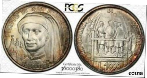  アンティークコイン コイン 金貨 銀貨  1977 SAN MARINO BIRTH OF BRUNELLESCHI 1000 LIRE PCGS MS66 Beautiful Red Toned