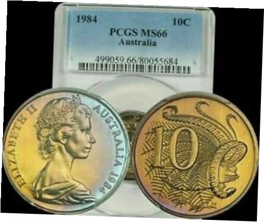 【極美品/品質保証書付】 アンティークコイン コイン 金貨 銀貨 [送料無料] 1984 Australia 10 Cents PCGS MS66 Light Blue Toned