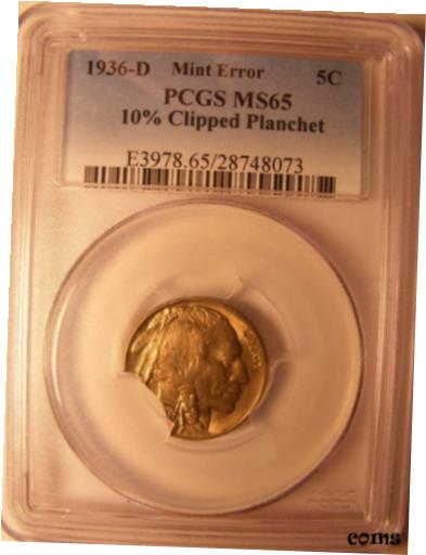 【極美品/品質保証書付】 アンティークコイン 硬貨 ERROR - 1936 D Buffalo Nickel PCGS MS 65 - 10% Clipped Planchet [送料無料] #oot-wr-010647-2100 2