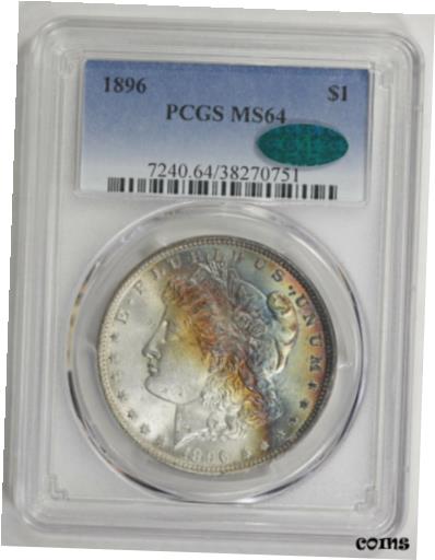 ڶ/ʼݾڽա ƥ    [̵] 1896 Morgan Silver Dollar, PCGS MS64 CAC, Partial Banded Obverse Rainbow Toning!