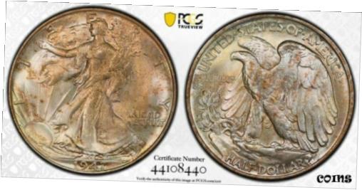 楽天金銀プラチナ　ワールドリソース【極美品/品質保証書付】 アンティークコイン コイン 金貨 銀貨 [送料無料] 1947-P PCGS MS64 TONED Silver Walking Liberty Half Dollar | 50c US Coin #32532A