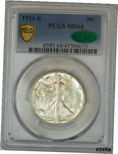 【極美品/品質保証書付】 アンティークコイン 硬貨 1921-S Walking Liberty Half 50c MS64 PCGS Secure..