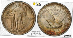 【極美品/品質保証書付】 アンティークコイン 硬貨 1917 TYPE 2 STANDING LIBERTY QUARTER PCGS MS 64 FULL HEAD SHIMMERING RUSTIC PALE [送料無料] #oot-wr-010648-6088