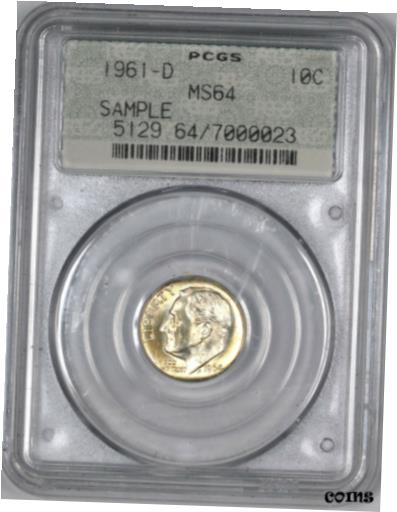 【極美品/品質保証書付】 アンティークコイン 銀貨 1961-D (1964) Roosevelt Silver Dime ( PCGS DOILY SAMPLE SLAB) - PCGS MS64 [送..