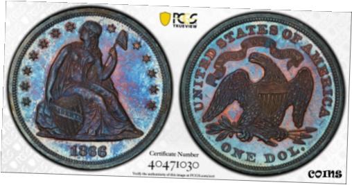 【極美品/品質保証書付】 アンティークコイン 銀貨 1866 Liberty Seated Silver Dollar Motto PCGS MS64 - Stunning Reflective Toning [送料無料] #sot-wr-010648-6816