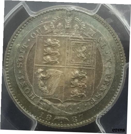 【極美品/品質保証書付】 アンティークコイン コイン 金貨 銀貨 送料無料 Great Britain 1887 Shilling PCGS MS 64 Gorgeous Colour Nice Type Coin Secure