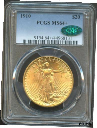 【極美品/品質保証書付】 アンティークコイン 金貨 1910 $20 Saint Gaudens Gold Double Eagle MS 64+ CAC PCGS, PQ! [送料無料] #got-wr-010649-363