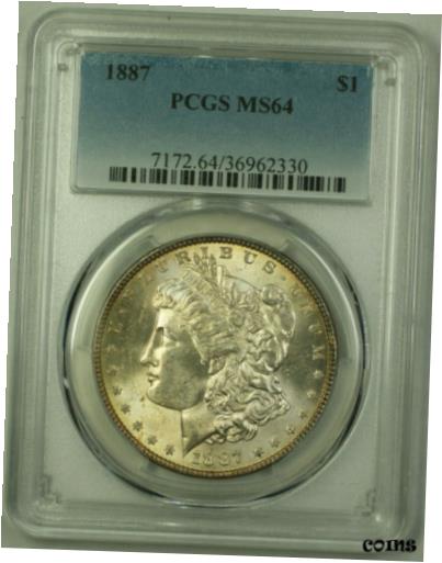 yɔi/iۏ؏tz AeB[NRC RC   [] 1887 Morgan Silver Dollar $1 Coin PCGS MS-64 Light Gold Toned Better Coin (20) E