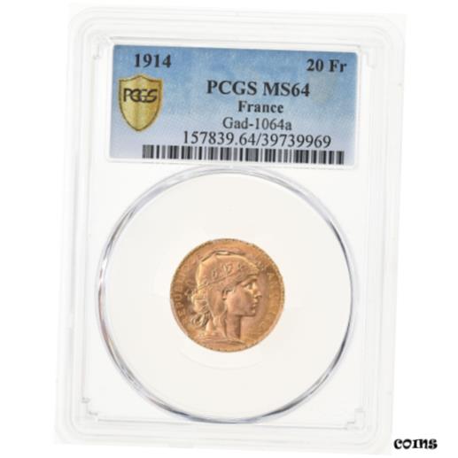  アンティークコイン コイン 金貨 銀貨   Coin, France, Marianne, 20 Francs, 1914, PCGS, MS64, MS(64), Gold, KM: