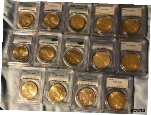 【極美品/品質保証書付】 アンティークコイン 硬貨 1921 - 1934 Peace Dollar NEAR COMPLETE MS 64 SET!! SUPER RARE!! [送料無料] #oof-wr-010676-2717