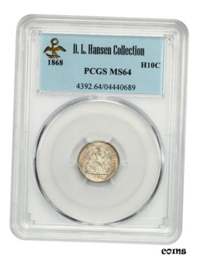 【極美品/品質保証書付】 アンティークコイン 硬貨 1868 H10c PCGS MS64 ex: D.L. Hansen Collection - Seated Half Dime [送料無料] #oot-wr-010676-3323 1