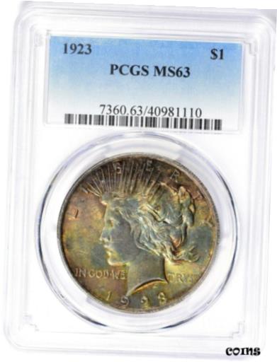  アンティークコイン コイン 金貨 銀貨  1923 Peace Silver Dollar PCGS MS-63 Stunning Rainbow Toning Proceeds to Ukraine!