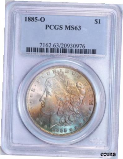【極美品/品質保証書付】 アンティークコイン コイン 金貨 銀貨 [送料無料] 1885-O Morgan Silver Dollar | PCGS MS63 | Blue and Orange Colorful Toning