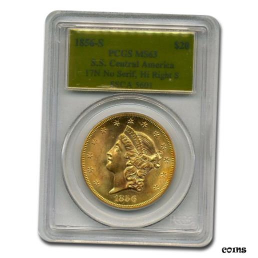 【極美品/品質保証書付】 アンティークコイン 金貨 1856-S $20 Liberty Gold Double Eagle MS-63 PCGS (Central America) - SKU#85828 [送料無料] #got-wr-010707-388