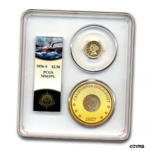 【極美品/品質保証書付】 1856-S $2.50 Liberty Gold Quarter Eagle MS-63 PCGS (PL, Cen. Am.) - SKU#175030