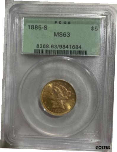 【極美品/品質保証書付】 アンティークコイン Rare 1885-S OGH PCGS MS63 $5 Gold Liberty Eagle Bu Unc Silver Shield Lining [送料無料] #cot-wr-010707-625