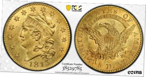 【極美品/品質保証書付】 1813 PCGS MS63+ $5 Capped Bust Gold