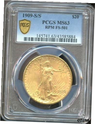  アンティークコイン 金貨 1909 S/S $20 Gold Liberty Double Eagle MS 63 PCGS, Nice Color & Surfaces!  #got-wr-010707-827