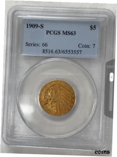 【極美品/品質保証書付】 アンティークコイン 金貨 VERY RARE 1909-S $5 Gold Half Eagle Indian PCGS MS63 Coin 7 [送料無料] #gct-wr-010707-972