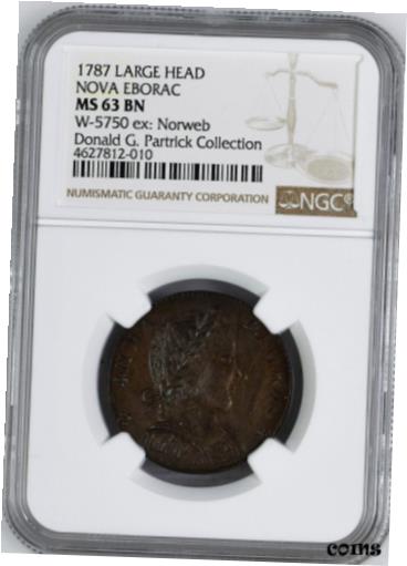 【極美品/品質保証書付】 アンティークコイン 1787 NOVA EBORAC, LG HEAD COPPER PCGS MS 63 BN [送料無料] #cot-wr-010708-379