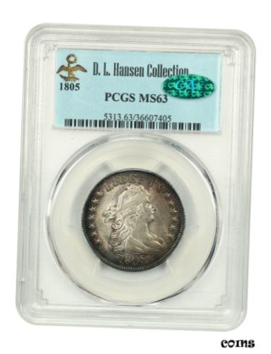 【極美品/品質保証書付】 1805 25c PCGS/CAC MS63 ex: D.L. Hansen - Bust Quarter - Beautiful Toning